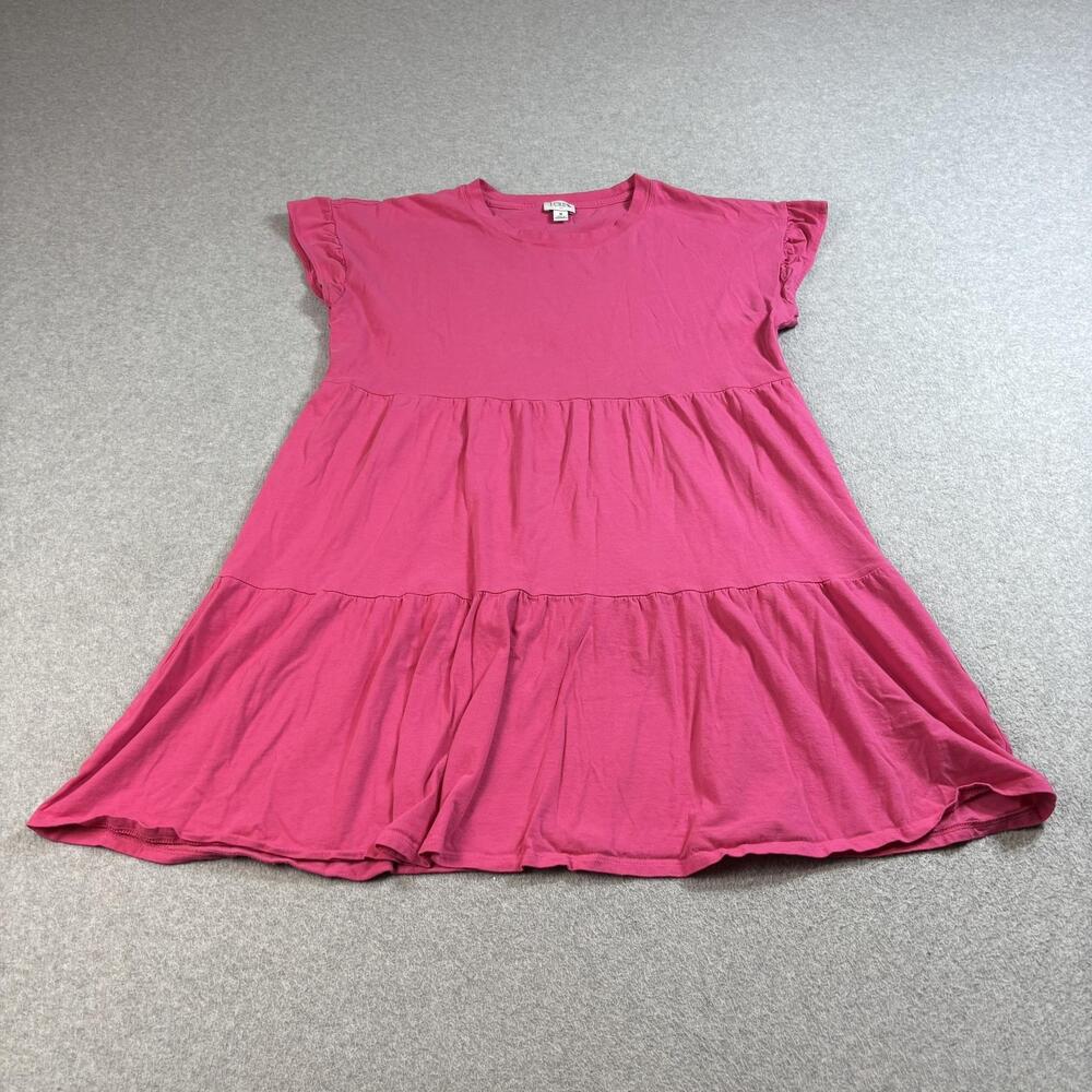 J Crew Dress Womens Medium Pink Tiered Ruffle Sleeve Tunic Stretch Boho Cottage